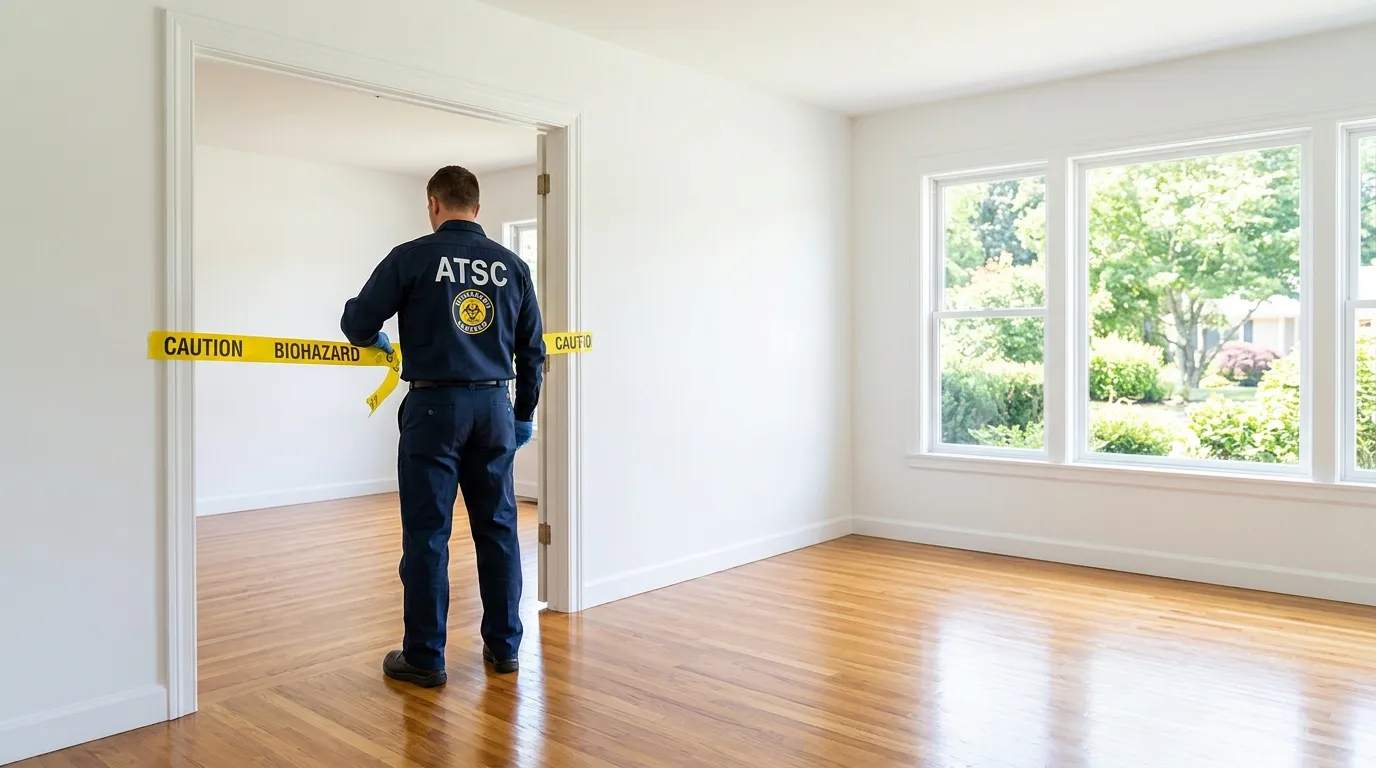 Certified biohazard cleanup crew performing Decomposition Cleanup in Center Point